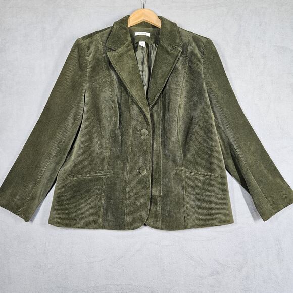Dress Barn Corduroy Blazer Womens Plus Size 16W Green Two Buttons Jacket Office - Picture 1 of 13